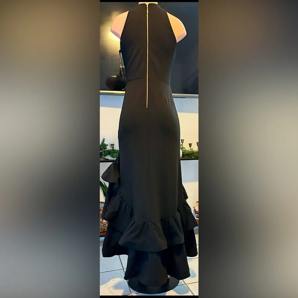 Tiered Ruffles Scuba Crepe Gown Color:Black  size 8 designer Betsy & Adam - Picture 6 of 6